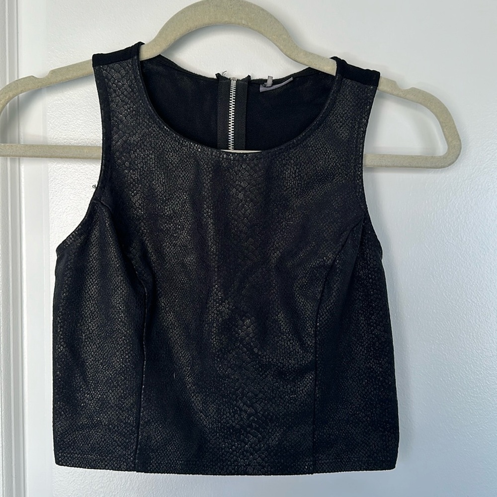 Sparkle & Fade faux suede snake skin & mesh crop top